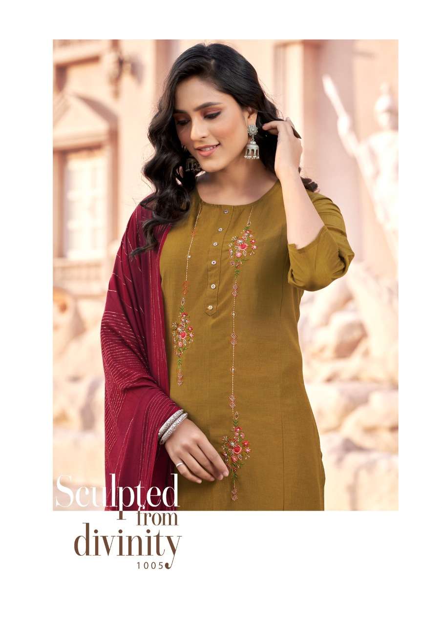 Parra Studio-Apsara Vol 1- Chinon Silk-With-Embroidery-Handwork-Kurti-with-Khatli-Work-Embroidery-Work-Pant-and -Fancy-Dupatta -1005-C